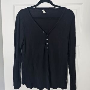 Athleta Black Long Sleeve V-Neck T Shirt Size L